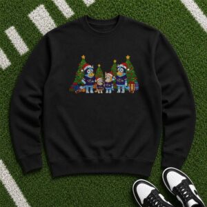 Bluey Heeler Family Merry Christmas Baltimore Ravens Fan T-Shirt