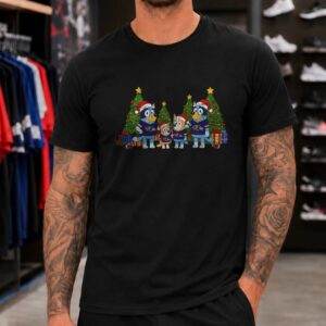Bluey Heeler Family Merry Christmas Baltimore Ravens Fan T-Shirt