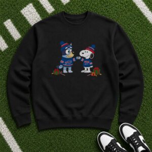 Bluey Snoopy Buffalo Bills Christmas Winter Fist Bump Holiday T-Shirt
