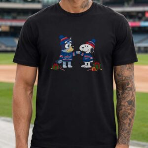 Bluey Snoopy Buffalo Bills Christmas Winter Fist Bump Holiday T-Shirt