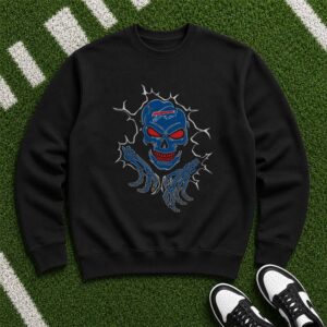 Buffalo Bills Blue Skull Breaking Wall Skeleton Hands Badass T-Shirt