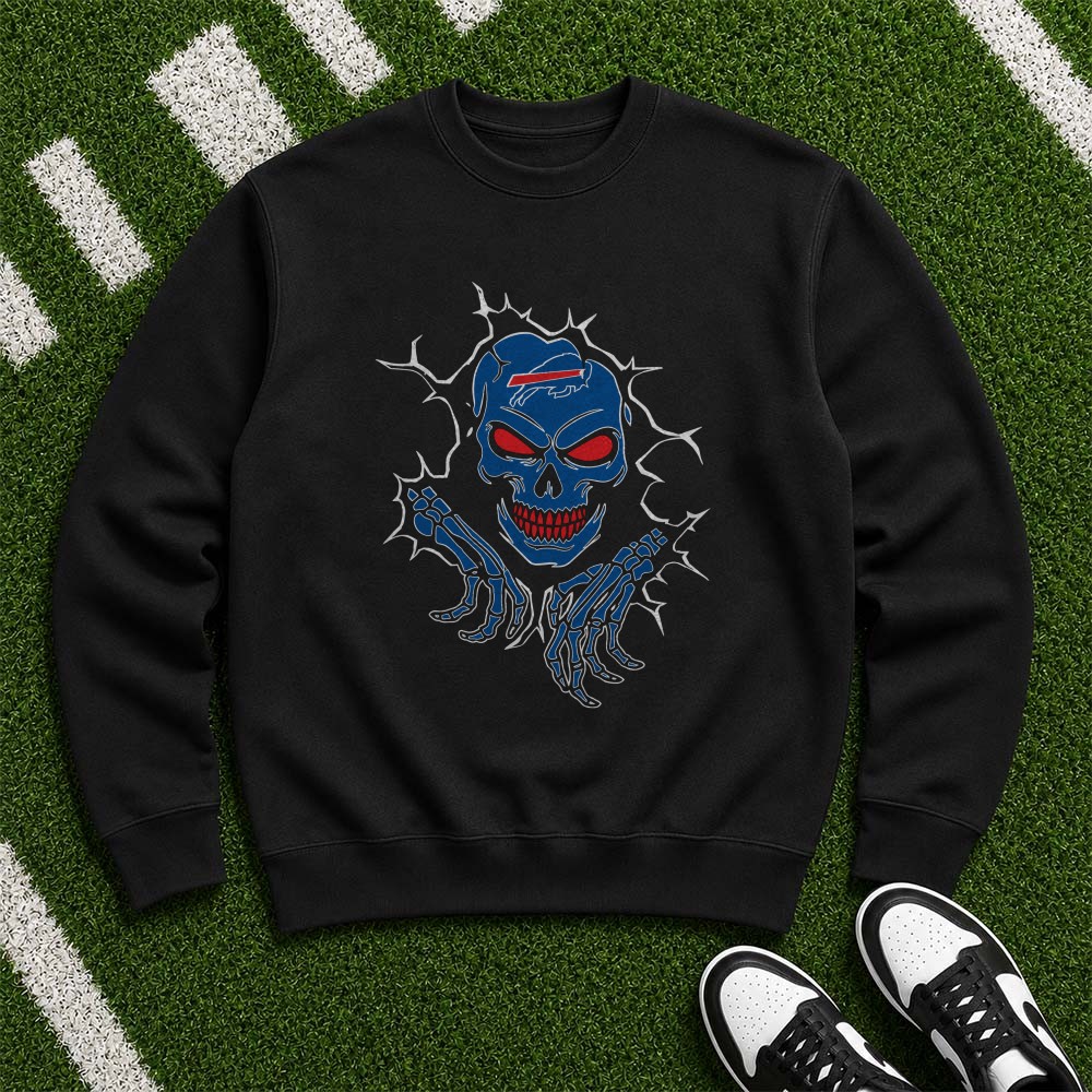 Buffalo Bills Blue Skull Breaking Wall Skeleton Hands Badass T-Shirt Buffalo Bills Blue Skull Breaking Wall Skeleton Hands Badass T-Shirt