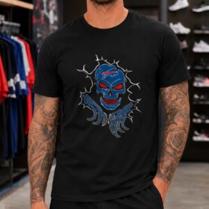 Buffalo Bills Blue Skull Breaking Wall Skeleton Hands Badass T-Shirt