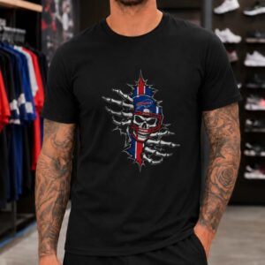 Buffalo Bills Skull Breaking Wall Skeleton Hands Badass Hardcore T-Shirt