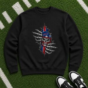 Buffalo Bills Skull Breaking Wall Skeleton Hands Badass Hardcore T-Shirt