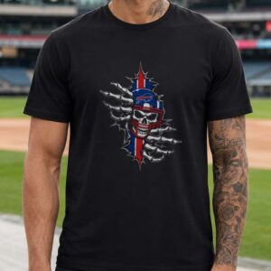Buffalo Bills Skull Breaking Wall Skeleton Hands Badass Hardcore T-Shirt
