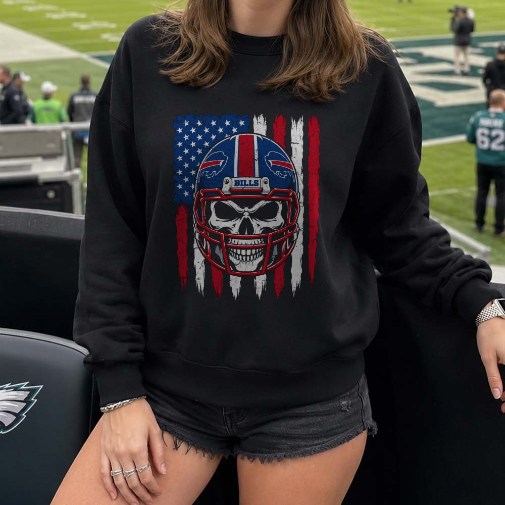 Buffalo Bills Skull Helmet American Flag Patriotic Football T-Shirt Buffalo Bills Skull Helmet American Flag Patriotic Football T-Shirt