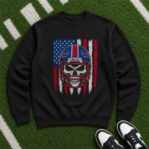 Buffalo Bills Skull Helmet American Flag Patriotic Football T-Shirt