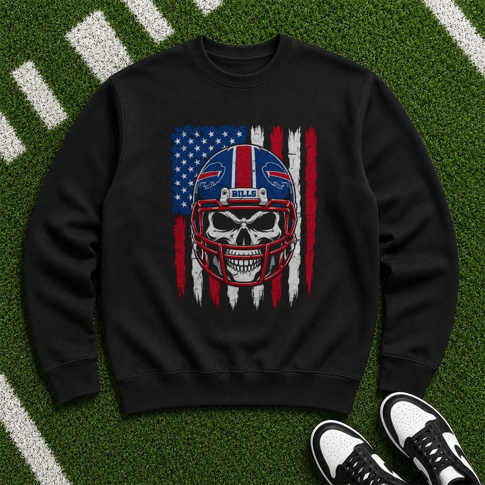 Buffalo Bills Skull Helmet American Flag Patriotic Football T-Shirt Buffalo Bills Skull Helmet American Flag Patriotic Football T-Shirt