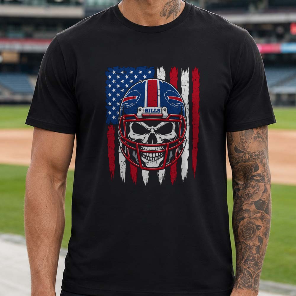 Buffalo Bills Skull Helmet American Flag Patriotic Football T-Shirt Buffalo Bills Skull Helmet American Flag Patriotic Football T-Shirt