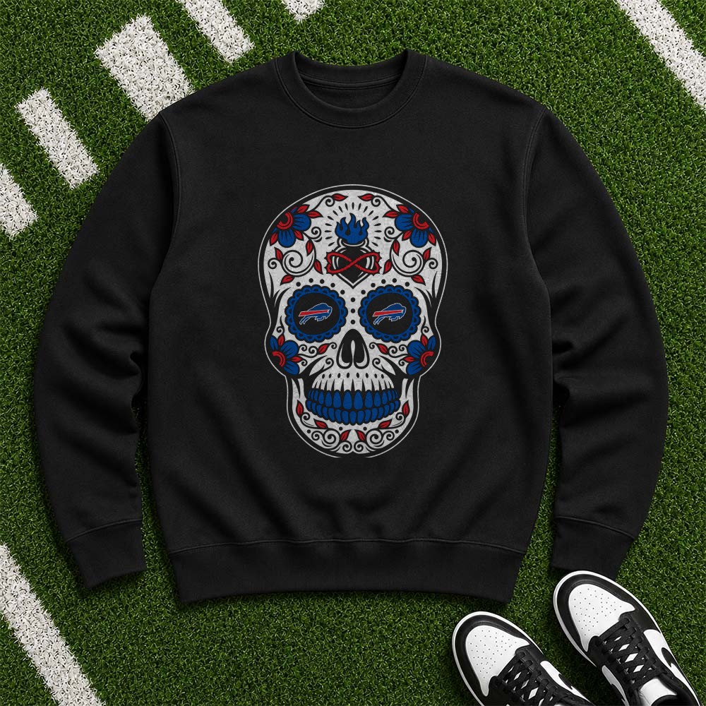 Buffalo Bills Sugar Skull Infinity Heart Blue Flame Floral Dia De Muertos T-Shirt Buffalo Bills Sugar Skull Infinity Heart Blue Flame Floral Dia De Muertos T-Shirt