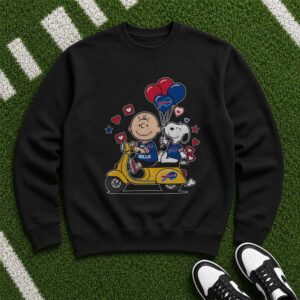 Charlie Brown Snoopy Scooter Valentine's Day Couples Peanuts Bills Fan Buffalo Bills NFL T-Shirt