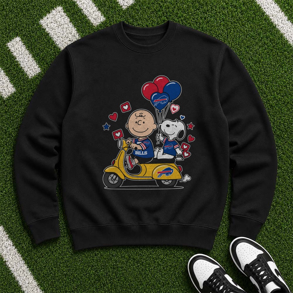 Charlie Brown Snoopy Scooter Valentine’s Day Couples Peanuts Bills Fan Buffalo Bills NFL T-Shirt Charlie Brown Snoopy Scooter Valentine’s Day Couples Peanuts Bills Fan Buffalo Bills NFL T-Shirt
