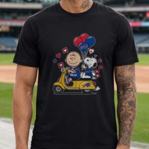 Charlie Brown Snoopy Scooter Valentine's Day Couples Peanuts Bills Fan Buffalo Bills NFL T-Shirt