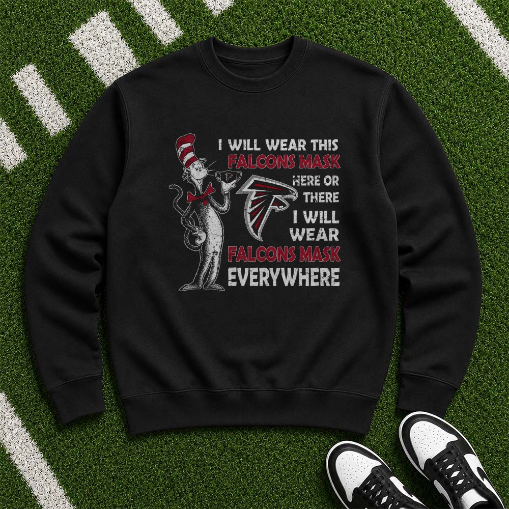 Dr. Seuss Cat In The Hat I Will Wear This Falcons Mask Everywhere Funny Atlanta Falcons NFL T-Shirt Dr. Seuss Cat In The Hat I Will Wear This Falcons Mask Everywhere Funny Atlanta Falcons NFL T-Shirt