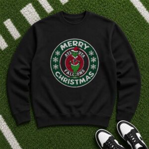Dr. Seuss Grinch Merry Christmas Starbucks Badge Style Atlanta Falcons NFL T-Shirt