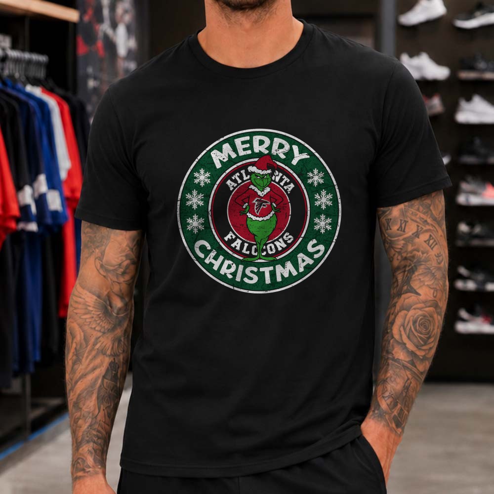Dr. Seuss Grinch Merry Christmas Starbucks Badge Style Atlanta Falcons NFL T-Shirt Dr. Seuss Grinch Merry Christmas Starbucks Badge Style Atlanta Falcons NFL T-Shirt