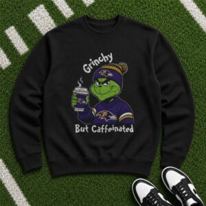 Dr. Seuss Grinchy But Caffeinated Coffee Lover Christmas Baltimore Ravens Fan T-Shirt