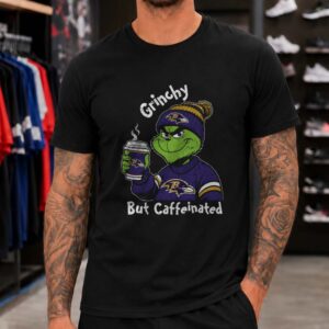 Dr. Seuss Grinchy But Caffeinated Coffee Lover Christmas Baltimore Ravens Fan T-Shirt