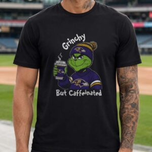 Dr. Seuss Grinchy But Caffeinated Coffee Lover Christmas Baltimore Ravens Fan T-Shirt