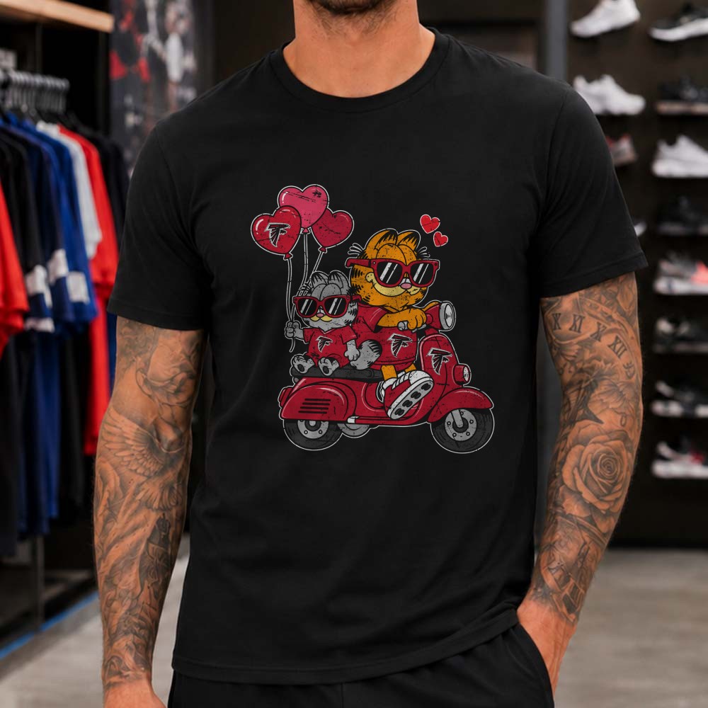 Garfield Nermal Atlanta Falcons Valentine’s Day Heart Balloon Scooter T-Shirt Garfield Nermal Atlanta Falcons Valentine’s Day Heart Balloon Scooter T-Shirt