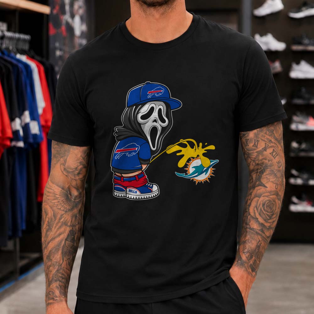 Ghostface Scream Horror Fan Pee On Sucks Miami Dolphins Rivalry Funny Buffalo Bills NFL T-Shirt Ghostface Scream Horror Fan Pee On Sucks Miami Dolphins Rivalry Funny Buffalo Bills NFL T-Shirt