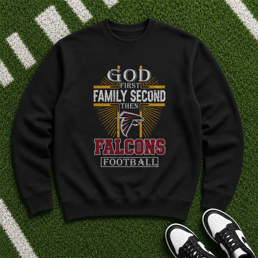 God First Family Second Then Atlanta Falcons Football Cross T-Shirt God First Family Second Then Atlanta Falcons Football Cross T-Shirt