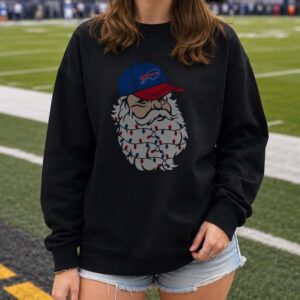 Grumpy Santa Claus Christmas Lights Beard Fan Buffalo Bills T-Shirt
