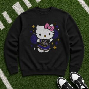Hello Kitty Cheerleader Pom Pom Women Baltimore Ravens Fan T-Shirt