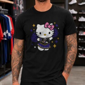 Hello Kitty Cheerleader Pom Pom Women Baltimore Ravens Fan T-Shirt