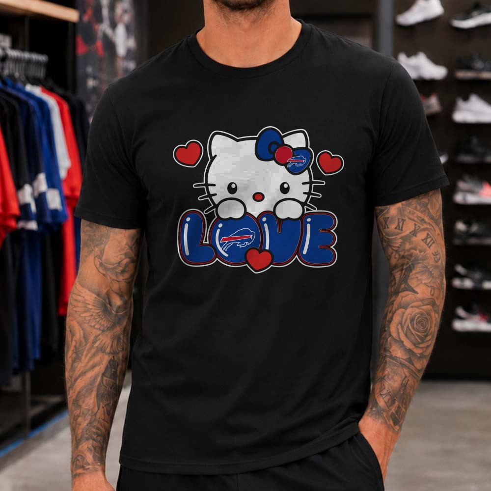 Hello Kitty I Love Bills Cute Girls Women Fan Buffalo Bills NFL T-Shirt Hello Kitty I Love Bills Cute Girls Women Fan Buffalo Bills NFL T-Shirt