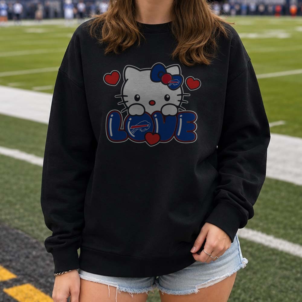 Hello Kitty I Love Bills Cute Girls Women Fan Buffalo Bills NFL T-Shirt Hello Kitty I Love Bills Cute Girls Women Fan Buffalo Bills NFL T-Shirt