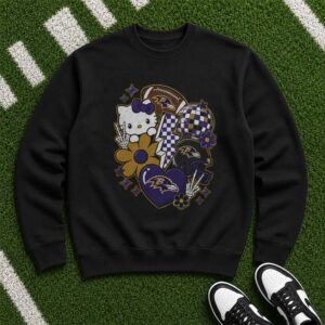 Hello Kitty Retro Disco Collage Women Baltimore Ravens Fan T-Shirt