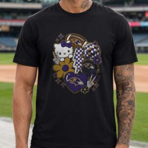 Hello Kitty Retro Disco Collage Women Baltimore Ravens Fan T-Shirt