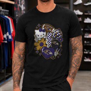 Hello Kitty Retro Disco Collage Women Baltimore Ravens Fan T-Shirt