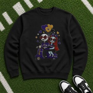 Jack Skellington And Sally Nightmare Before Christmas Valentine's Day Baltimore Ravens T-Shirt