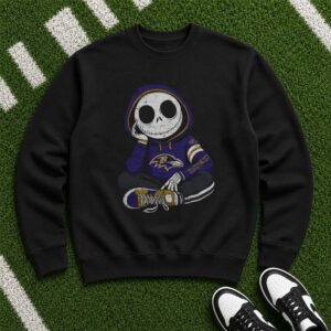 Jack Skellington Nightmare Before Christmas Horror Fan Baltimore Ravens T-Shirt