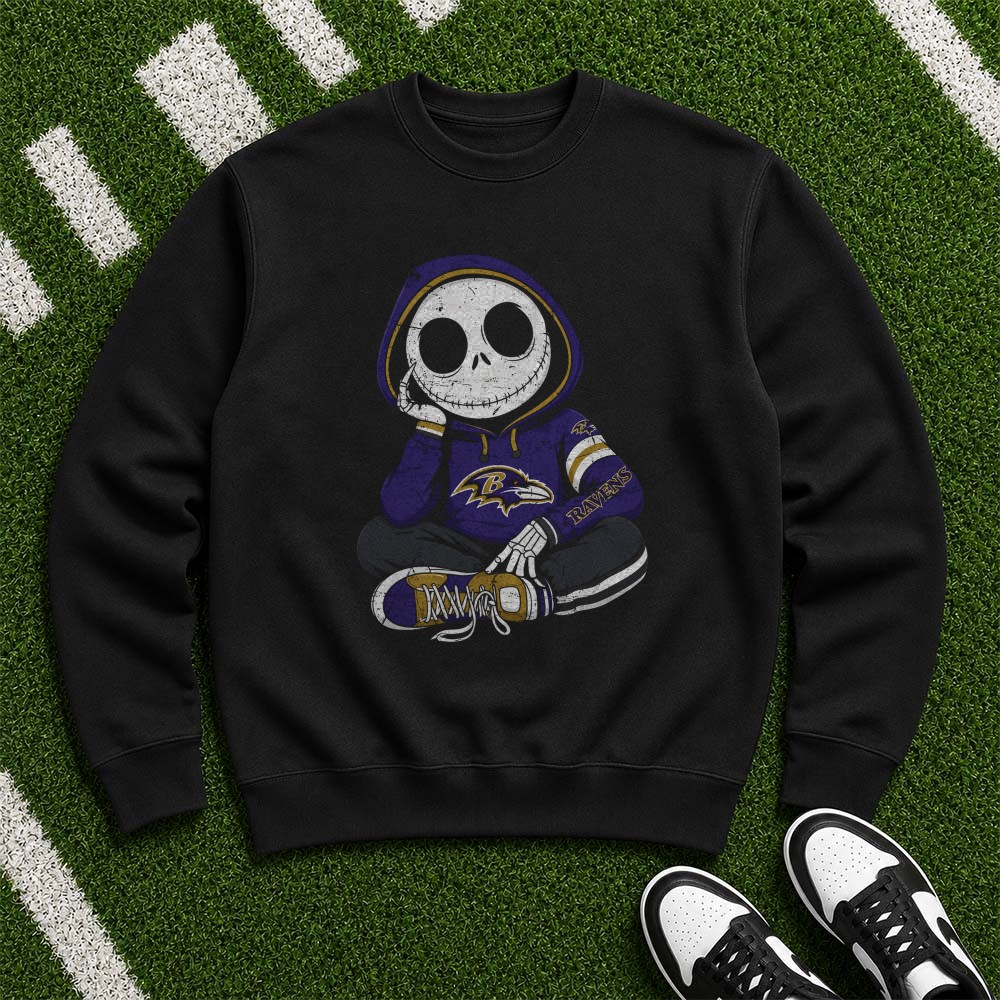 Jack Skellington Nightmare Before Christmas Horror Fan Baltimore Ravens T-Shirt Jack Skellington Nightmare Before Christmas Horror Fan Baltimore Ravens T-Shirt