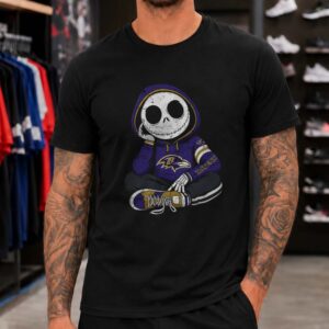 Jack Skellington Nightmare Before Christmas Horror Fan Baltimore Ravens T-Shirt