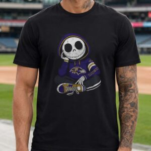 Jack Skellington Nightmare Before Christmas Horror Fan Baltimore Ravens T-Shirt