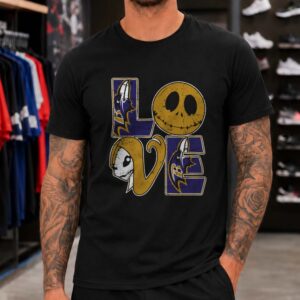 Jack Skellington Sally Love Nightmare Before Christmas Gothic Halloween Fan Baltimore Ravens NFL T-Shirt