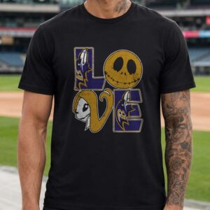 Jack Skellington Sally Love Nightmare Before Christmas Gothic Halloween Fan Baltimore Ravens NFL T-Shirt