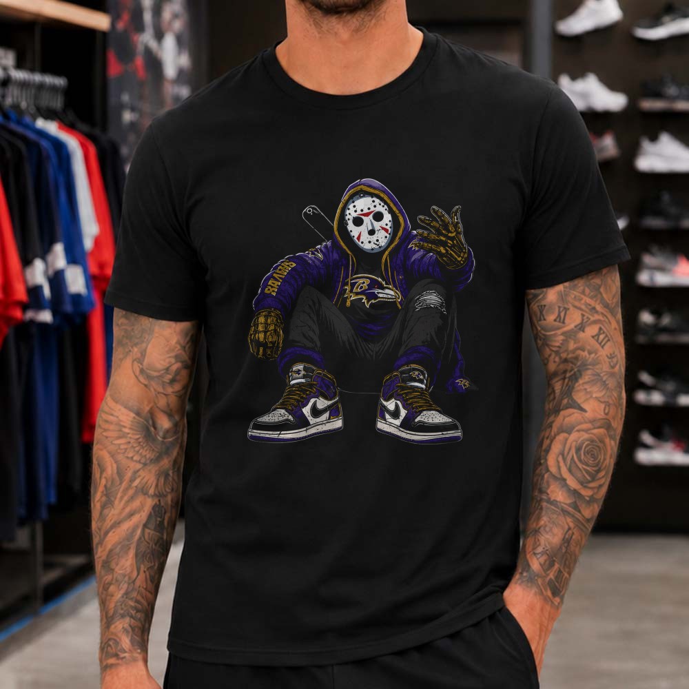 Jason Voorhees Friday The 13th Horror Fan Baltimore Ravens T-Shirt Jason Voorhees Friday The 13th Horror Fan Baltimore Ravens T-Shirt