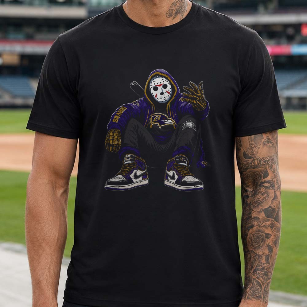 Jason Voorhees Friday The 13th Horror Fan Baltimore Ravens T-Shirt Jason Voorhees Friday The 13th Horror Fan Baltimore Ravens T-Shirt