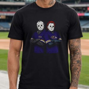 Jason Voorhees Michael Myers Horror Icons Baltimore Ravens Halloween NFL T-Shirt