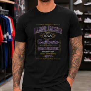 Lamar Jackson No 8 Baltimore Ravens MVP Quarterback Whiskey Label T-Shirt