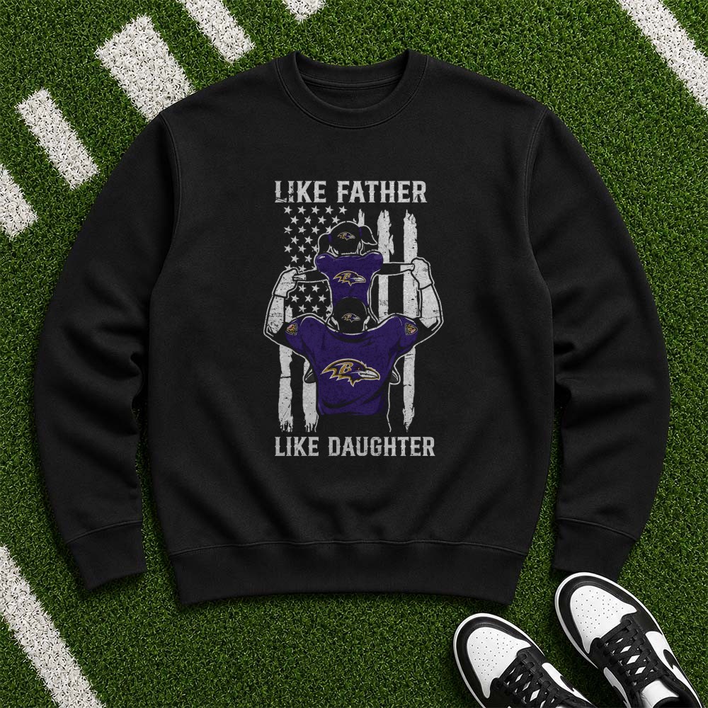 Like Father Like Daughter American Flag Dad And Daughter Ravens Fan Father’s Day Baltimore Ravens NFL T-Shirt Like Father Like Daughter American Flag Dad And Daughter Ravens Fan Father’s Day Baltimore Ravens NFL T-Shirt