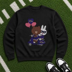 Line Friends Brown And Cony Valentine's Day Baltimore Ravens T-Shirt