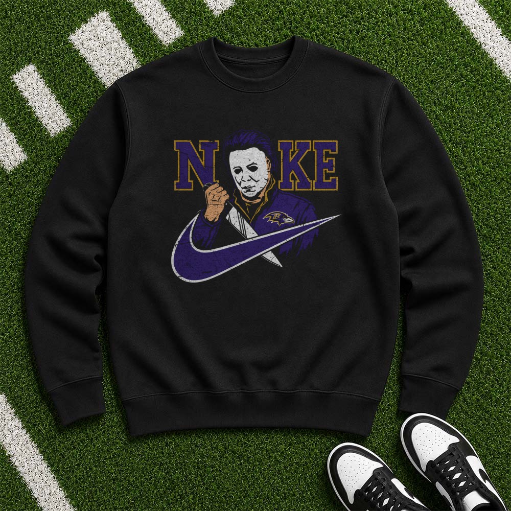 Michael Myers Halloween Nike Parody Horror Fan Baltimore Ravens T-Shirt Michael Myers Halloween Nike Parody Horror Fan Baltimore Ravens T-Shirt