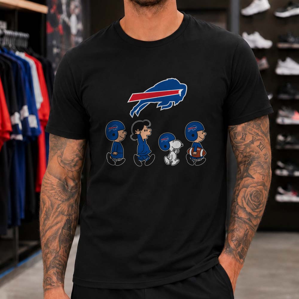 Peanuts Charlie Brown And Snoopy Abbey Road Fan Buffalo Bills T-Shirt Peanuts Charlie Brown And Snoopy Abbey Road Fan Buffalo Bills T-Shirt